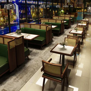 Modern Consice японски стил ресторант Мрамор маса и стол комбинация светлина луксозен ресторант ратан масивна дървесина щанд диван