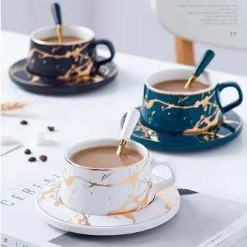 Nordic стил матирано мрамор злато серия керамични чай чаша кафе чаша лукс ретро кафе бар чаша мляко чаша