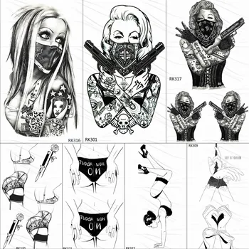 OMMGO Gangster Weapon Gun Временни стикери за татуировки Боди Арт Ръка Китка Фалшиви татуировки за жени Мъже Водоустойчиви Tatoos Секси възрастни