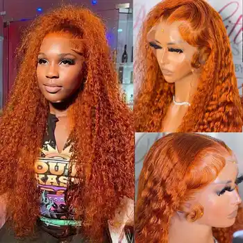 Orange Ginger 13x6 HD дантела фронтална перука без лепило човешка коса перука готов за носене 5x5 дантела затваряне вода вълна предварително оскубани къдрава перука