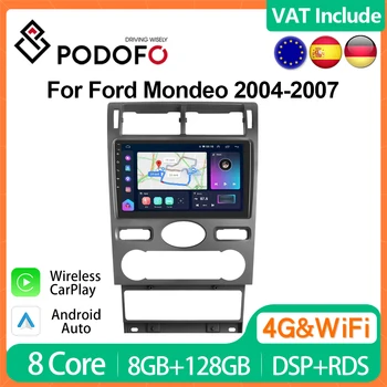Podofo 4G CarPlay Android Radio за Ford Mondeo 2004-2007 Автомобилен мултимедиен плейър 2din Head Unit GPS стерео IPS Ai Voice Autoradio