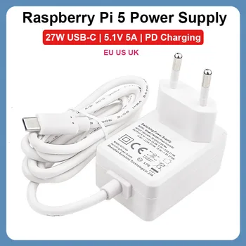 Raspberry Pi 5 Захранване 5.1V 5A PD 27W USB Type C зарядно устройство EU US UK Plug захранващ адаптер за Raspberry Pi 5/4B RPI 5