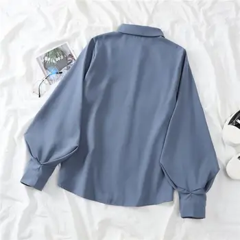 Spring Top Streetwear Дамска ежедневна риза с фенер ръкав Еднореден дизайн Модерна торбеста риза за стилен външен вид