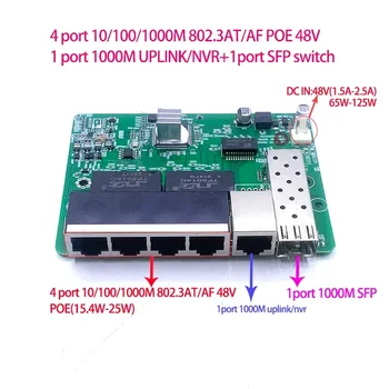 Standard протокол 4 порт 802.3AF / AT 48V POE OUT / 48V poe превключвател 1000 mbps POE poort; 1000 mbps UPLink/nvr poort;  1000M SFP порт