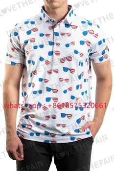 Summer цветен печат случайни мъже мода бизнес удобни дишащи поло ризи открит спорт къс ръкав ревера поло риза