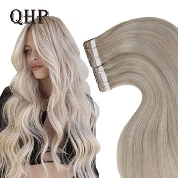 Tape Разширения за човешка коса Направо естествени машинно изработени Remy Human Fusion коса Двустранна лепяща лента Разширения за коса 20pcs