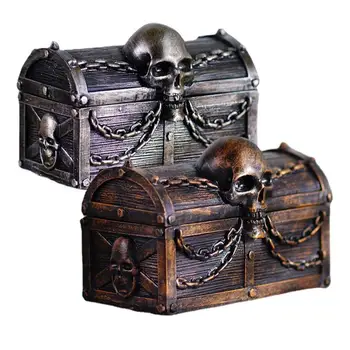 Treasure Box Реколта съкровище кутия за съхранение смола бижута кутия с череп & вериги дрънкулка, колекция кутия за съхранение за пират част