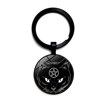 вещица звезда котка 25 мм ключодържател мода универсален висулка черна котка ключодържател бижута