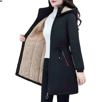 Дамски дълги палта от парки зимни нови дълги якета с качулка дебело памучно палто топло свободно ежедневно палто джобове 2023 Ново 4XL