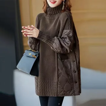 Дамски пуловер есен зима нов случаен дълъг ръкав поло плетени пуловери върхове корейска мода хлабав дамски пуловер пуловери