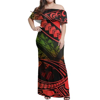Дамски цветни полинезийски племенни, Pohnpei, тотем татуировка щампи, дами секси едно рамо флорални, елегантна дълга рокля, летни модели