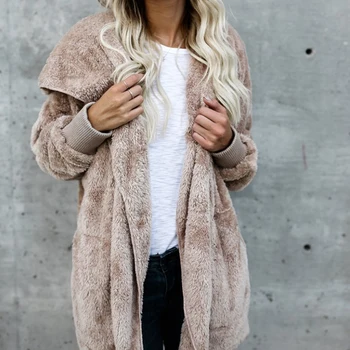 Дамско модно яке плътен цвят отворен бод зимно палто якета женски дълъг ръкав мода случайни сгъсти двустранни палта