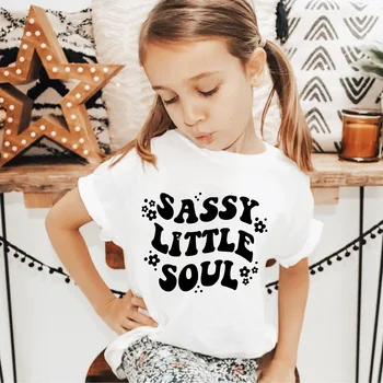 Детска тениска Sassy Little Soul Print Kids TShirt Сладки момичета Дрехи Деца Bithday подарък Детска риза Детска тениска с къс ръкав