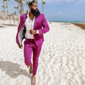 Дизайнерски мъжки костюм Изрязани ревери Сватбени мъжки смокинги Slim Fit Beach Groom носят 2 парчета комплект якета и панталони