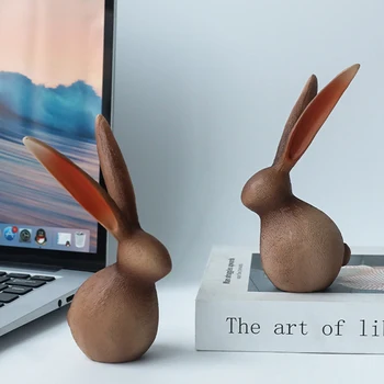 Европейска симулация Сладък заек Творческа смола Дърво Зърно Тих заек Ins Минималистичен Начало Десктоп Скулптура Rabbit Ornamentn