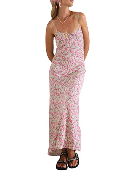 Елегантна флорална щампа без ръкави Bodycon рокля с ниска кройка без гръб дизайн за жените Парти клуб пикник мини рокля