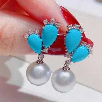 Елегантни перлени обеци за жени сладководни култивирани перли красота тюркоазени обеци подарък за майка съпруга приятелка