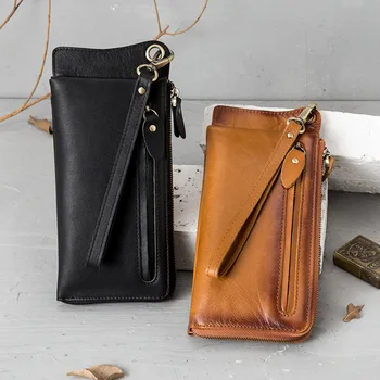 Естествена кожа Grab чанта за мъже нов голям капацитет случайни вземете чанта многофункционален портфейл мулти карта цип мобилен телефон чанта