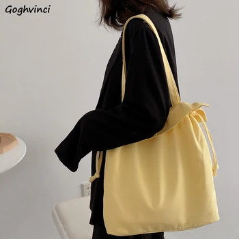 Жени Сладки прекрасни чанти за рамо Ruffles String Casual Bucket Bag Korean Brand Ins Design Girls All-match Handbags Canvas