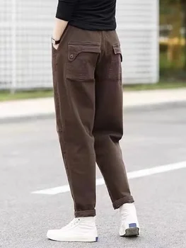 Жените руно облицовани харем панталони товари кльощава панталони тънък мода ластик торбест джогър направо ежедневни панталони есен зима