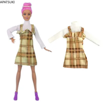Жълта карирана рокля с каишка Ръчно изработени дрехи за кукла Барби Модни тоалети за 1/6 BJD кукла аксесоари детски играчки