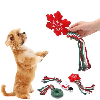 Играчки за кучета Интерактивно обучение Дъвчене на кътни зъби Почистване на памук въже възел Коледа серия плюшени играчки за домашни любимци
