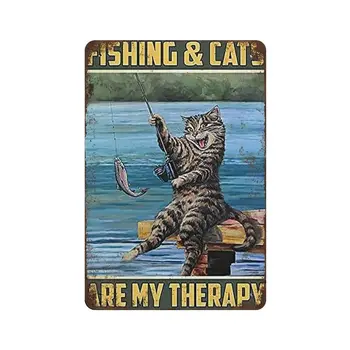  Издръжлив дебел колекционерски метален знак, винтидж калай знак риболов и котка е моят дом калай знак, реколта стена декор, новост знаци за H