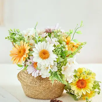 Изкуствен букет цветя фалшиви цветя Безвехтящ ярък изкуствена коприна цвете Привличаща погледа симулация Слънчоглед за веранда