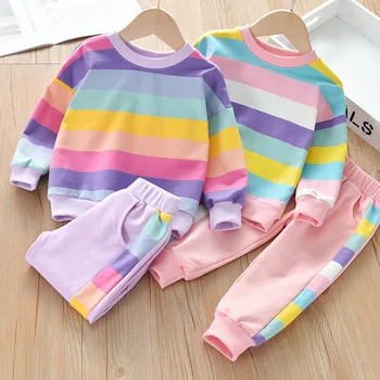 Комплекти дрехи за момичета Пролет Есен Детски памучни суичъри Палто панталони 2бр Анцузи за бебешки ежедневни костюми Детски тоалети 8 Година
