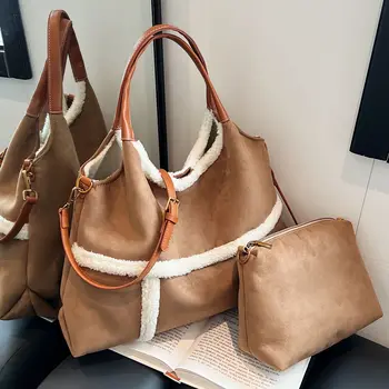 корейски жени голяма пазарска чанта мода подмишниците торбичка голям капацитет мека плюшена чанта за рамо ретро crossbody чанта случайни преносими кофа чанта