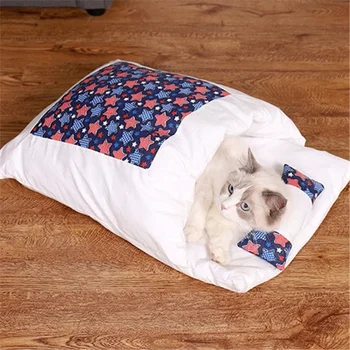 легло Подвижен топъл спален чувал за домашни любимци Дълбок сън куче легло къща полузатворени термични котки гнездо възглавница + възглавница