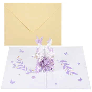 Лилава пеперуда рожден ден изскачаща картичка, пеперуда цвете кошница 3D поздравителни картички за жени момиче дъщеря, ден на майката
