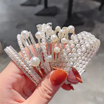 Луксозен елегантен корейски кристал женски многослоен чар перла маншет ръка верига жени гривна модни бижута