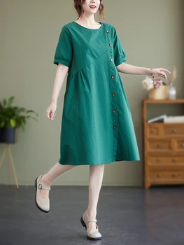 Лято Ново в рокли за жени Свободна рокля Корейска мода Твърд пуловер Ежедневна пола Елегантно парти Плажна рокля Рокля за улично облекло