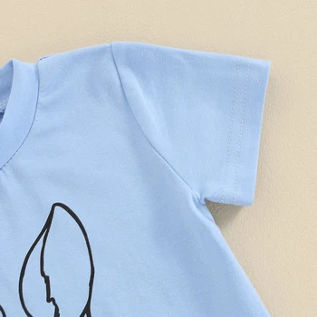 Малко дете бебе момче Великден облекло сладък зайче къс ръкав тениска отгоре и еластични шорти комплект момчета летни дрехи