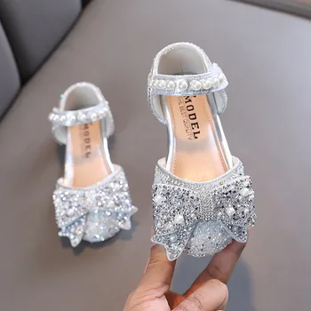 Мода Rhinestone Pearl Bow Бебешки обувки Сладко момиче Принцеса обувки Деца Мери Джейнс Детски танц Малки момичета кожени обувки