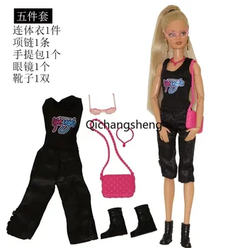 Мода Черно 1/6 кукла дрехи за Барби екипировки комплект за кукли Барби аксесоари риза панталони чанта очила 11.5
