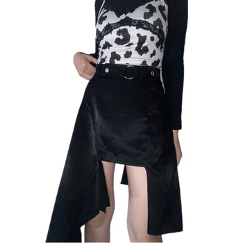 Неправилна карирана пола Реколта карирана пънк черна готическа секси готика Y2k Harajuku сладка пола корейска мода облекло