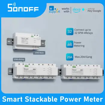 Нов SONOFF SPM интелигентен подреждащ се електромер 20A / Gang защита от претоварване WiFi дистанционно наблюдение на трансфера на данни Работа с EWLink