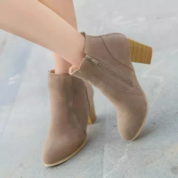 Нова дамска платформа обувки на високи токчета 2023 зимни заострени пръсти дамски ботуши удобни буци петата пътуване офис дамски обувки