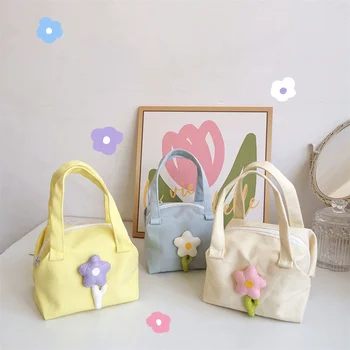 Нова преносима мини чанта за жени цветна триизмерна чанта за съхранение на цветя с цип платно ръчен превозвач за пазаруване