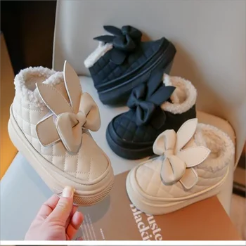 Нови модни момичета Голяма папийонка Топли плюшени ботуши Детски зимни бебешки ботуши Удобни антихлъзгащи се детски обувки OUtdoor