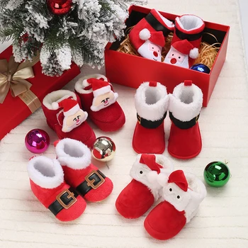Новородено бебе зимни плюшени обувки бебе дебели анти хлъзгане топли сняг ботуши бебе Коледа сладък обувки за ходене