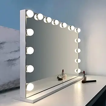 Огледало със светлини Голямо огледало за грим Осветен грим Огледало за суета Настолно или монтирано огледало с димируеми LED крушки и USB