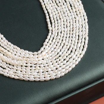 Оризова форма Висококачествени перлени мъниста 3-3,5 мм естествени сладководни перли Loose Spacer мъниста за бижута за изработка на DIY Колие гривна