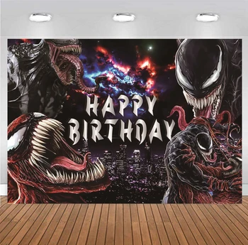 Отмъстителите Venom Фон Честит рожден ден Декорация за момчета Тъмно супергерой Venom банер снимка фон фотография подпори
