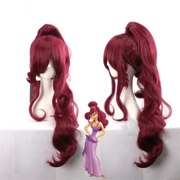 Популярни Принцеса Мегара Косплей перука Мег Дълго червено вино Cosplay синтетични перуки за коса