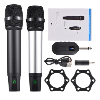 Професионална UHF безжична микрофонна система с ръчен безжичен микрофон и приемник, акумулаторен микрофон, 16 канала
