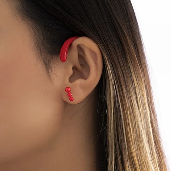 Реколта червени метални уши контур обеци пиърсинг ухото Stud мода прости клипове обеци за жени изявление бижута