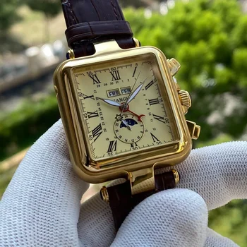 Реколта Шанхай часовник мъже луксозни автоматични часовници ретро механични ръчни часовници Топ марка лунна фаза часовници Антик на Китай